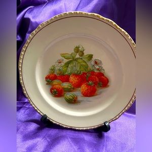 VTG Cottagecore Gilded Plate with Strawberries and Fruit. By Harker Ceramics.